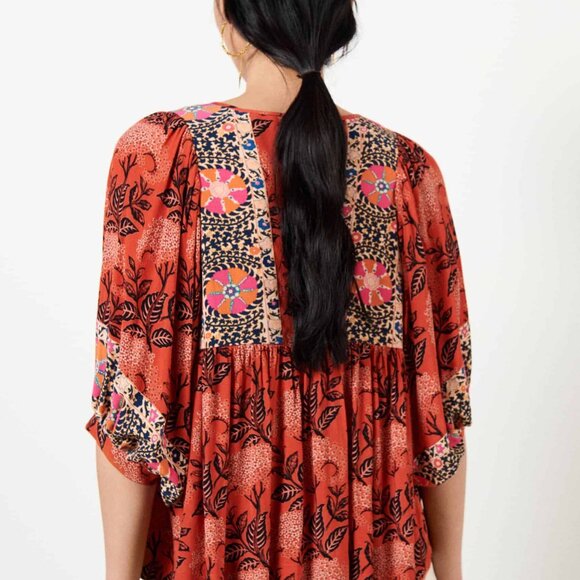 Pre-Loved ba&sh Women's Garry Orange Boho Floral Blouse (Size M) - Picture 3 of 9